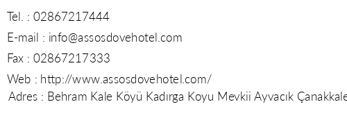Assos Dove Hotel Resort & Spa telefon numaralar, faks, e-mail, posta adresi ve iletiim bilgileri